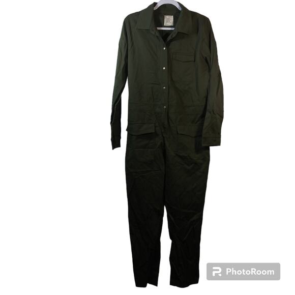 FOR DAYS   Organic Twill Long Sleeve Boiler Jumpsuit In Green Size L - Picture 1 of 7